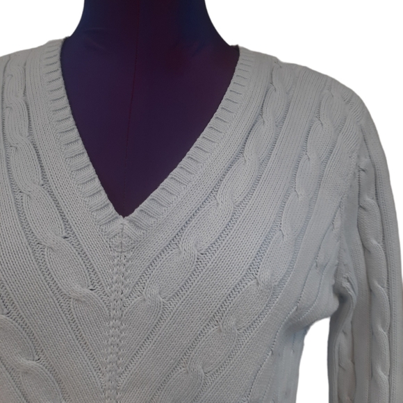 Tommy Hilfiger V-Neck Cable Knit Sweater Light Blue Size Medium‎ Women's D50 - Picture 2 of 12